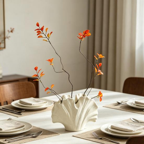 Yousheng Keramik Blumenvase in Ginkgoblatt-Design, dekoratives Blattform-Blumengefäß für Wohnzimmer und Büro, Farbe: Weiß - Bild 2