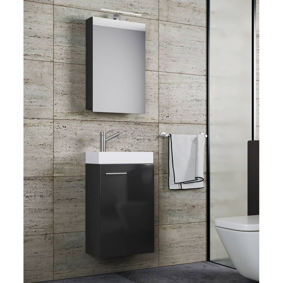 VCM Möbel Waschplatz Slito 4-teilig in Schwarz und Weiß mit Waschbecken, Spiegelschrank und LED-Beleuchtung, B/H/T: 41 x 69,5 x 22 cm - Bild 3