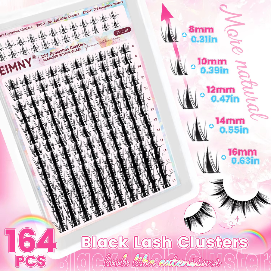 Eimny Fairy Lash Cluster Set, 164-teilig, Black, C-Curl, Natürliche Wimpernverlängerung - Bild 2
