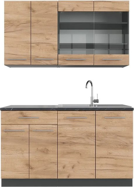 Vicco Fame-Line Singleküche Goldkraft Eiche und Anthrazit, Breite: 140 cm, modern und ohne Elektrogeräte - Bild 1