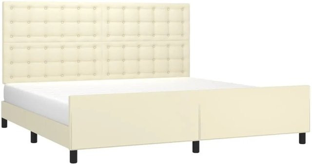 vidaXL Bettgestell mit Kopfteil in Creme/Beige aus Kunstleder und Holz, B/T/H: 200 x 203 x 128 cm - Bild 1