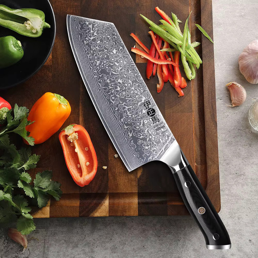 YIZEMA Profi Hackmesser aus Damaststahl in Silber, 19,05 cm Klingenlänge - Bild 2