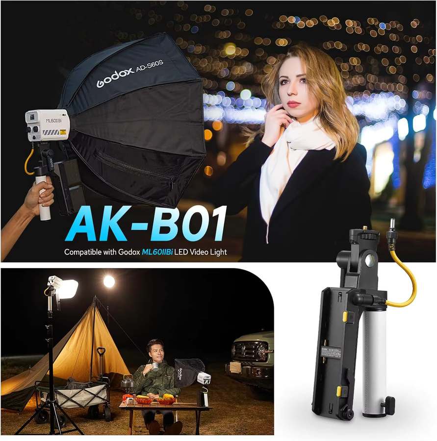 Godox AK-B01 NP-F und AK-B02 V Mount Batterie Grip Halter in Schwarz für ML60, ML60II, BI, ML100BI und ML100R LED Lichter sowie Stative - Bild 4
