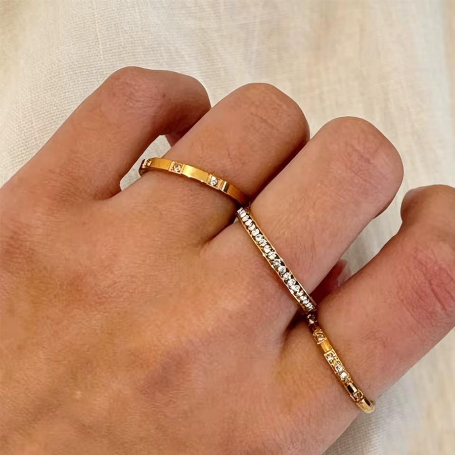 Yupsk Ringe 3-teiliges Set, Edelstahl, Zirkonia, Gold, Damen - Bild 1