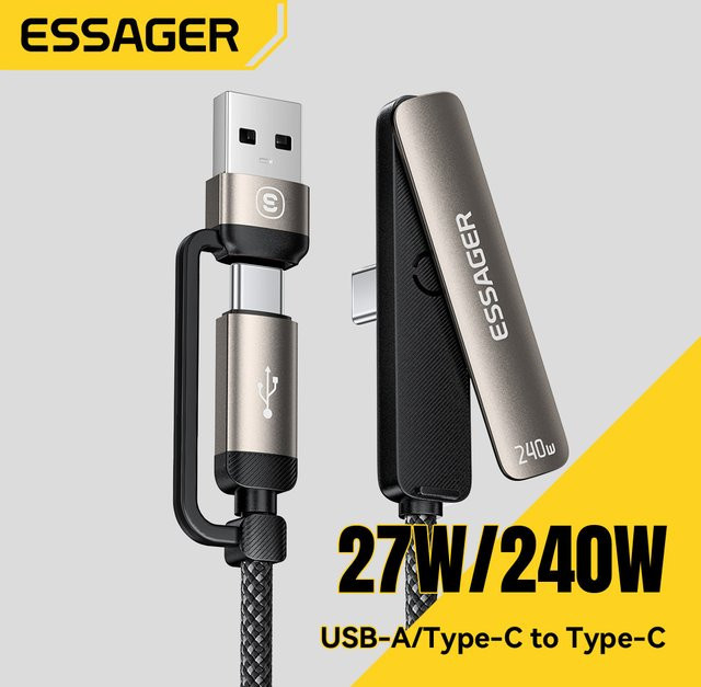 Essager 2-in-1 USB-C-Kabel mit integriertem Telefonständer, 240W Schnellladekabel für iPhone, iPad, Macbook, Xiaomi und Samsung - Bild 1