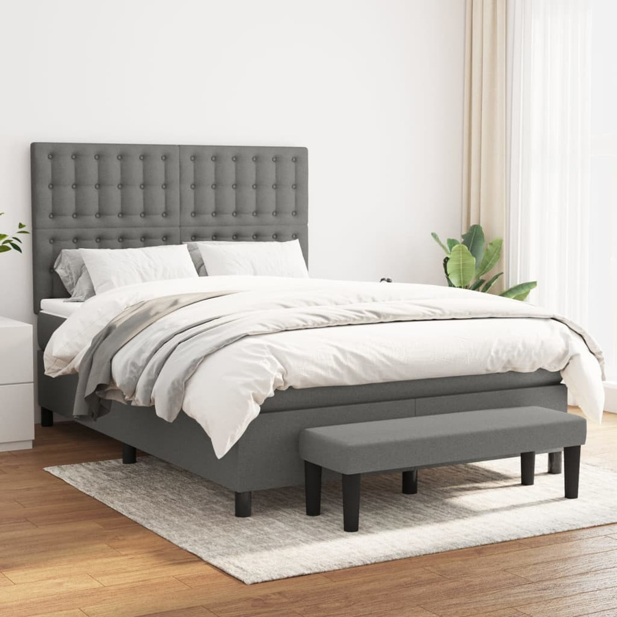 vidaXL Boxspringbett mit Matratze Dunkelgrau B/T/H: 140 x 200 x 128 cm - Bild 2