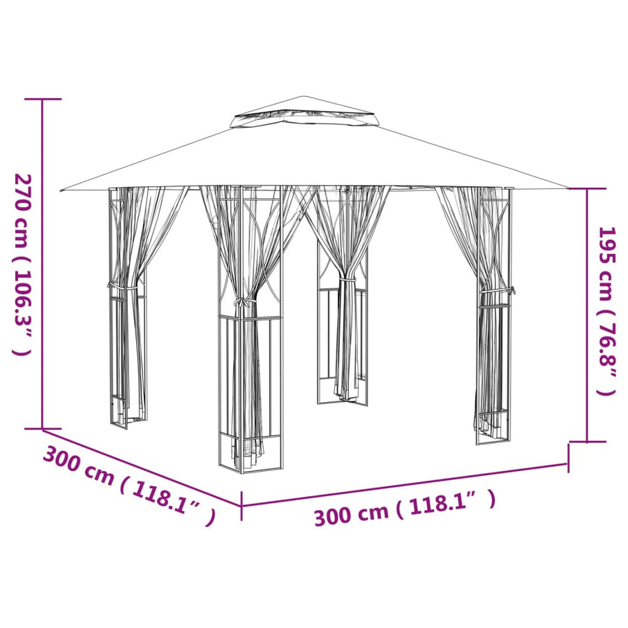 vidaXL Pavillon mit Seitenwänden aus Stahl und Polyester in Anthrazit, B/T/H: 300 x 300 x 270 cm - Bild 4