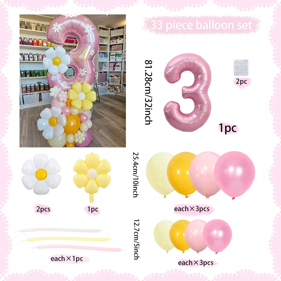 Maka Pink Digitales Ballon-Set mit gelbem Gänseblümchen-Aluminiumfolienballon in Pink und Gelb für Geburtstagsfeiern und Jubiläumsdekorationen - Bild 2