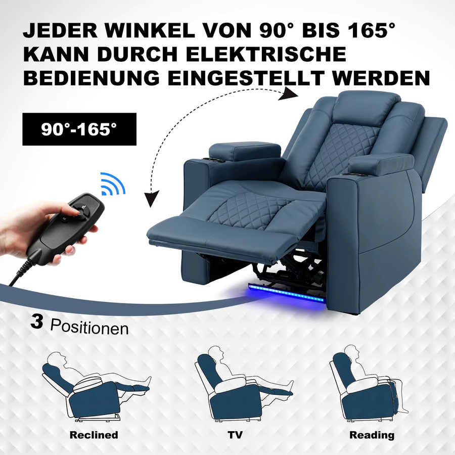 COMHOMA Relaxsessel mit Liegefunktion, Massagefunktion und LED-Beleuchtung in Blau - Bild 3