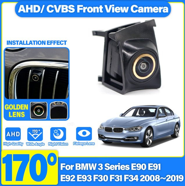 HESHECAM Auto-Frontkamera mit eingebautem Logo für BMW 3er Serie E90 E91 E92 E93 F30 F31 F34 (2008-2019), Full HD CCD Nachtsicht, Wasserdicht, Schwarz - Bild 1