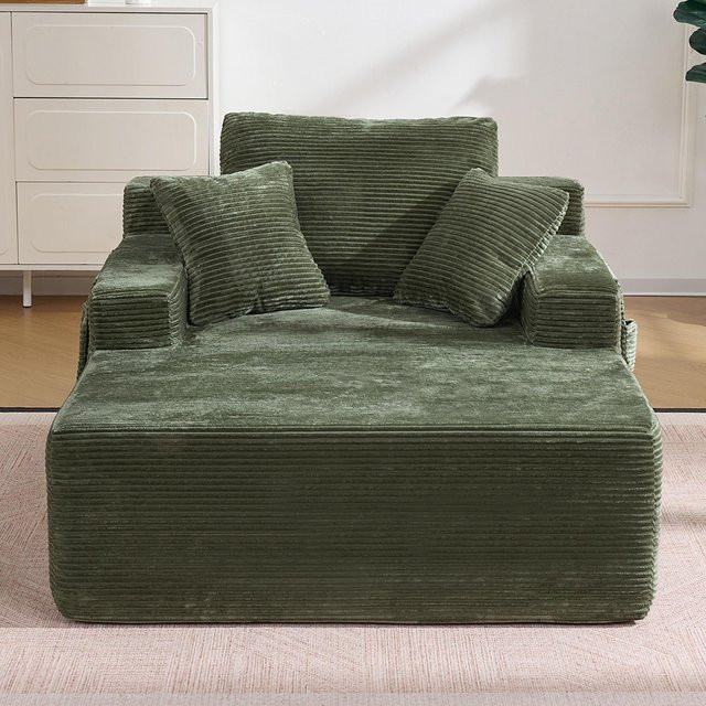 KOMHTOM Cordsofa in Grün mit weichen Rücken- und Sitzkissen sowie praktischen Seitentaschen für dein Wohnzimmer - Bild 1