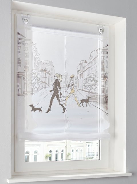 Raffrollo Impressionen FRAUEN IN PARIS Voile in Weiss und Grau, transparent, Breite: 130 cm - Bild 1