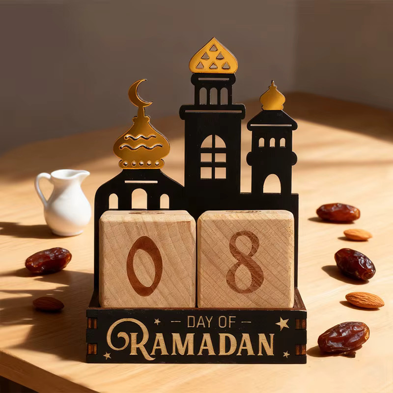 ZQNYCY Ramadan-Countdown-Kalender 2026 aus Holz in Schwarz als islamische Tischdekoration für Eid Mubarak - Bild 3