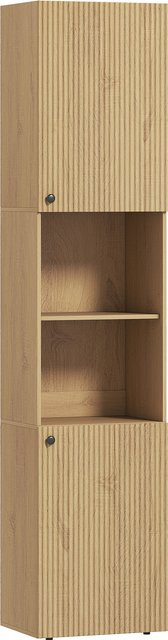 HOMCOM Badezimmerschrank als Hochschrank in Eiche, schmaler Badschrank mit 2 Türen und 2 offenen Fächern, B/T/H: 40 x 31 x 182 cm - Bild 1