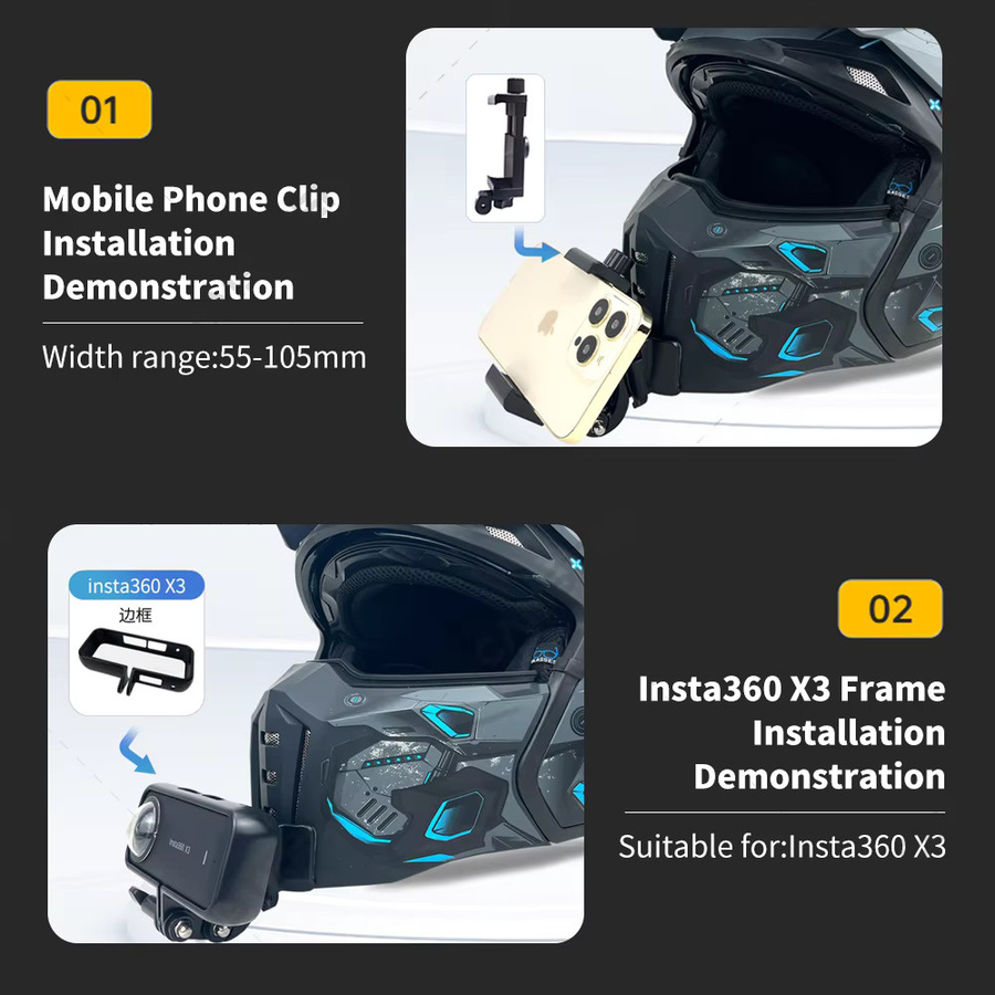 Ilm z302 Aluminium Kinnhalterung für Helm, kompatibel mit GoPro Hero 12 11 10 9, Insta360 X4 X3, Ace Pro und DJI Action 3 4, Farbe: Schwarz - Bild 3