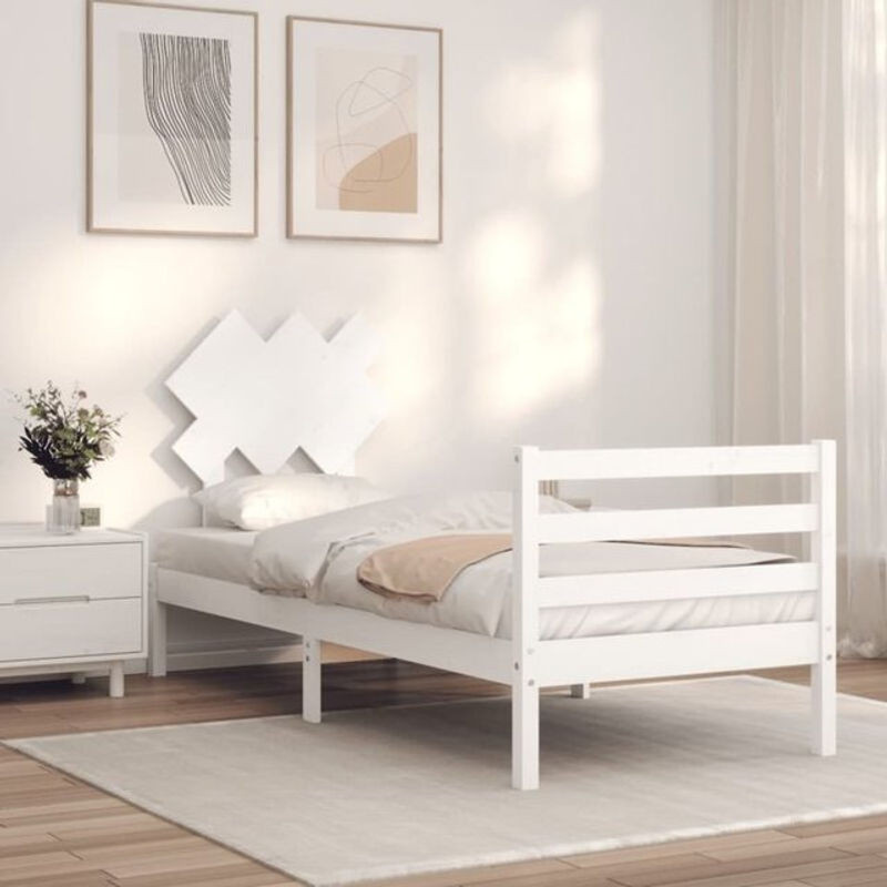 Massivholzbett aus Kiefer mit Kopfteil von VIDAXL in Weiß, Landhausstil und minimalistisches Design, B/T/H: 90 x 200 cm - Bild 1