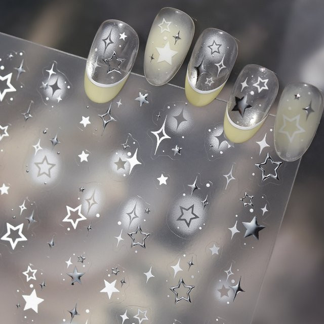 NAILFYOU Nagelkunst-Aufkleber, Silberweiß, 5D Sterne - Bild 1