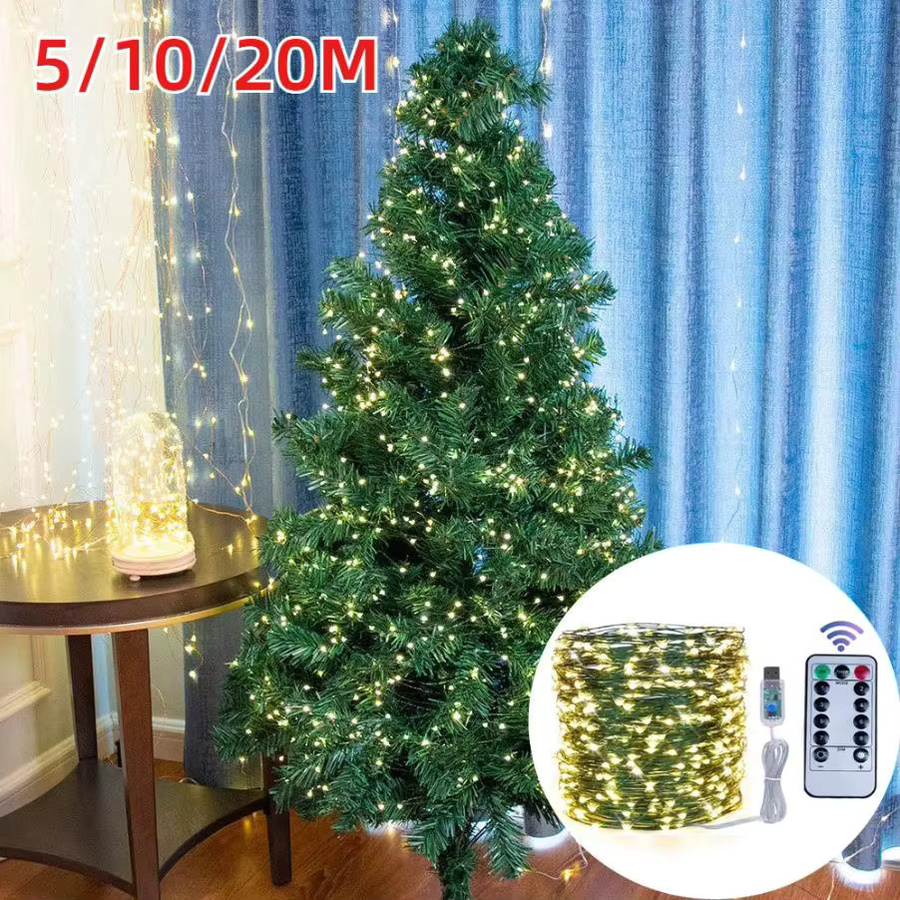 Merryle USB LED Lichterkette aus grünem Kupferdraht für Weihnachten, Hochzeit und Party - Bild 2