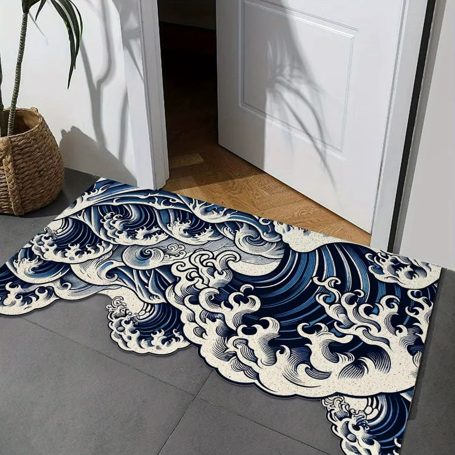 Rutschfeste und saugfähige Bodenmatte VIKAMA mit Kunstwellenmuster in Blau, B/T: 60 x 40 cm - Bild 3