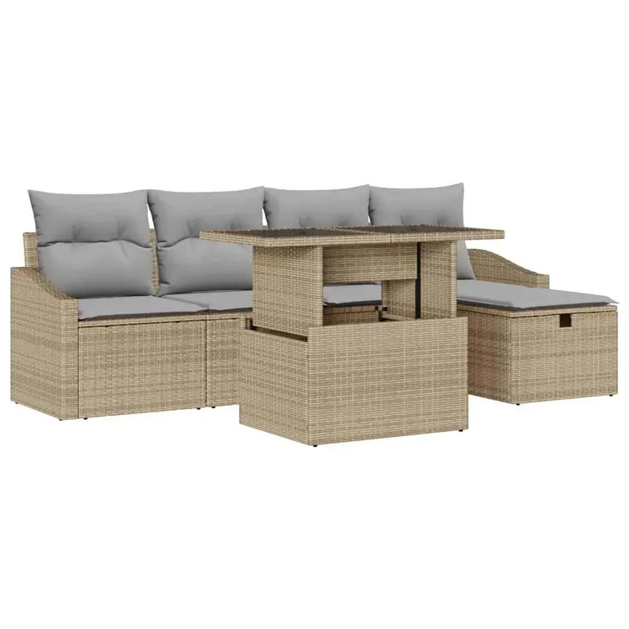 vidaXL Garten-Sofa-Set aus Polyrattan in Beige, 6-teiliges L-Shape Lounge-Set mit Kissen und integriertem Stauraum für Terrasse und Garten - Bild 2