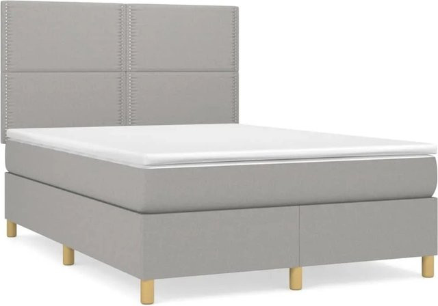 vidaXL Boxspringbett Hybrid mit Matratze und Taschenfederkern, Hellgrau, B/T: 140 x 190 cm - Bild 1