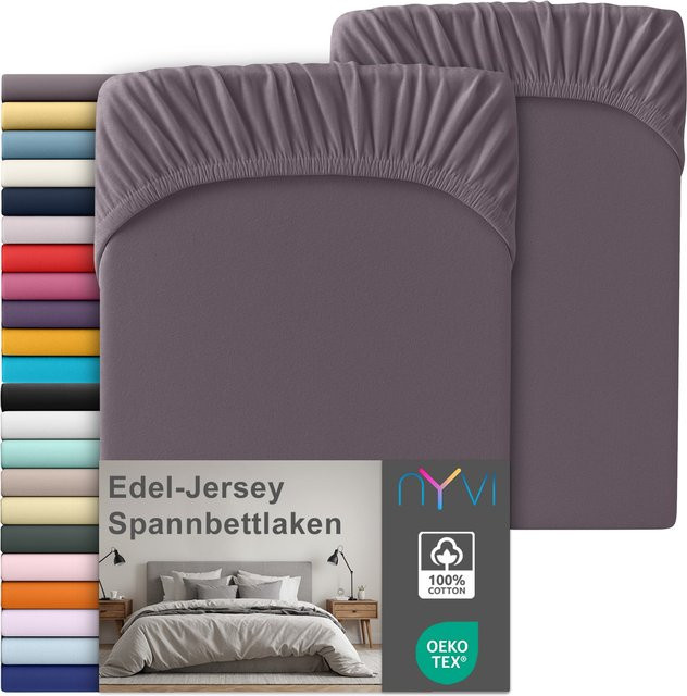 NYVI Edel Jersey Spannbettlaken Deluxe 2er Set aus 100% supergekämmter Baumwolle, Farbe: Graphit, B/T: 90-100 x 220 cm - Bild 1