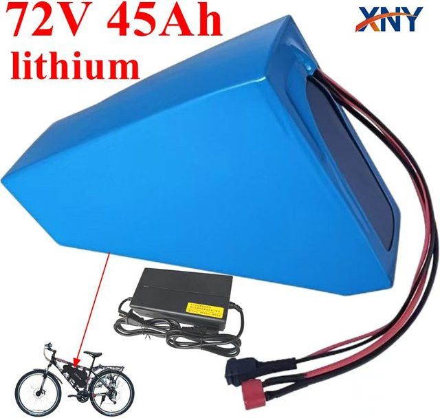 DIXSG 72V 45Ah Lithium-Ionen-Dreiecksbatterie mit BMS für 5000W 6000W Mountainbike Roller Motorrad in Blau inklusive 10A Ladegerät - Bild 1
