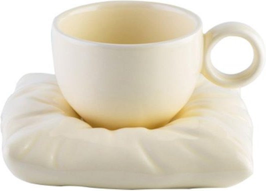 Yiran toy 1 Keramik Kaffeebecher Set mit Untertasse und Deckel, Sonnenblumen Design, beige - Bild 1
