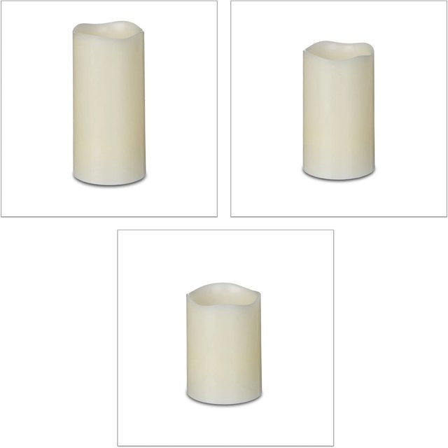 Relaxdays LED Kerzen 3er Set aus Echtwachs in Beige mit Flackereffekt, Höhe: 15,5 cm, Breite: 7 cm, Tiefe: 7 cm - Bild 1