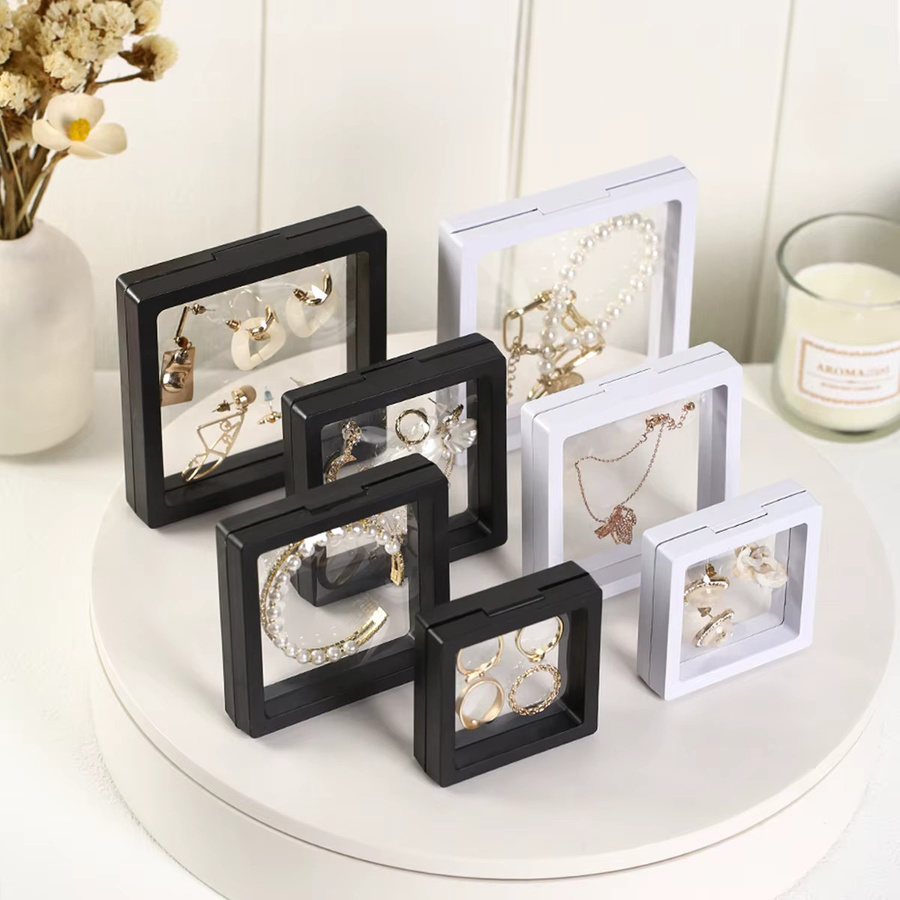 30 Stück Tragbare 3D-Schmuckpräsentationsboxen aus Kunststoff mit transparenter PE-Folie in Weiß und Schwarz zur Aufbewahrung von Anhängern und Armbändern - Bild 2