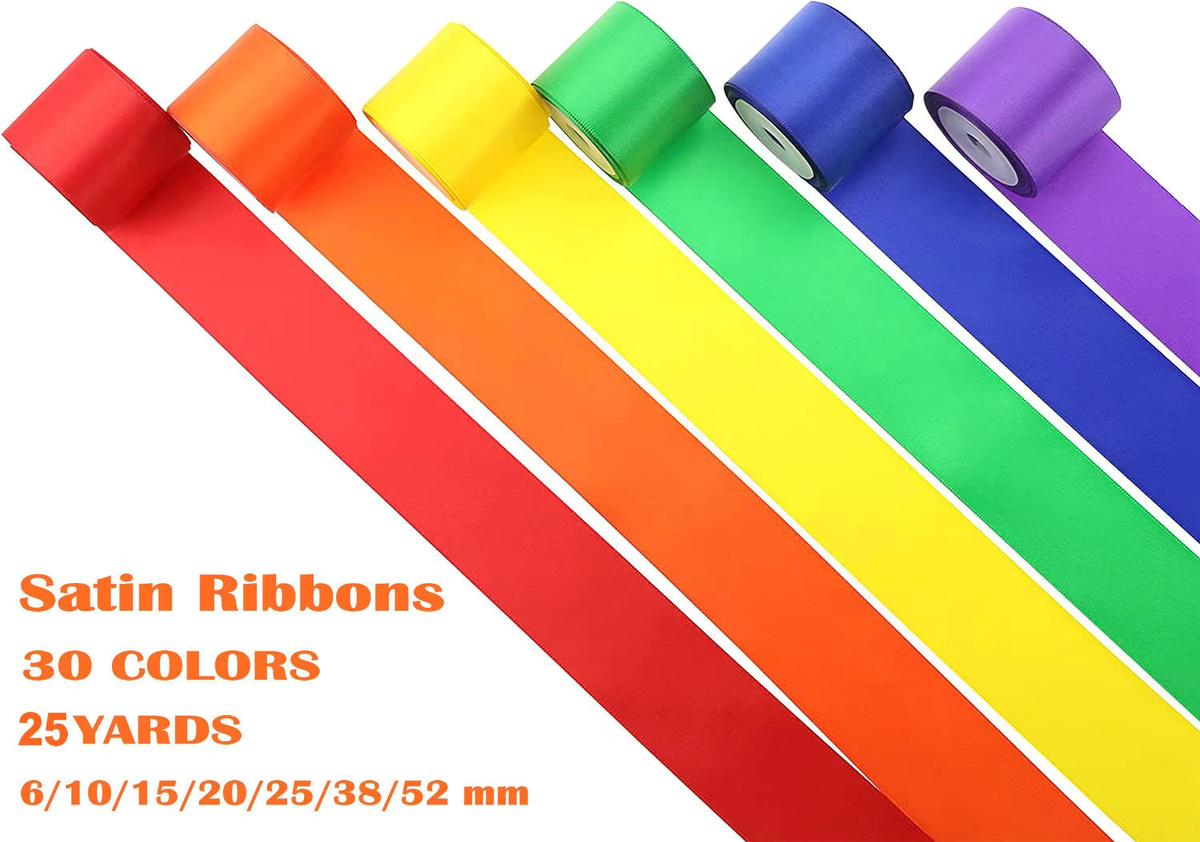 SUNEEYDAY Satinbandrolle für Geschenkverpackungen und DIY-Bastelarbeiten, 25 Yards, Mehrfarbig - Bild 3