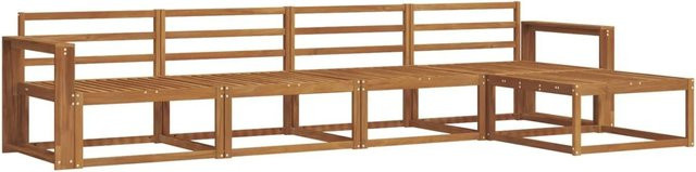 vidaXL Outdoor-Sofagarnitur aus Massivholz Akazie in Braun, 5-teiliges L-Shape Set mit Hocker und Armlehnen - Bild 1