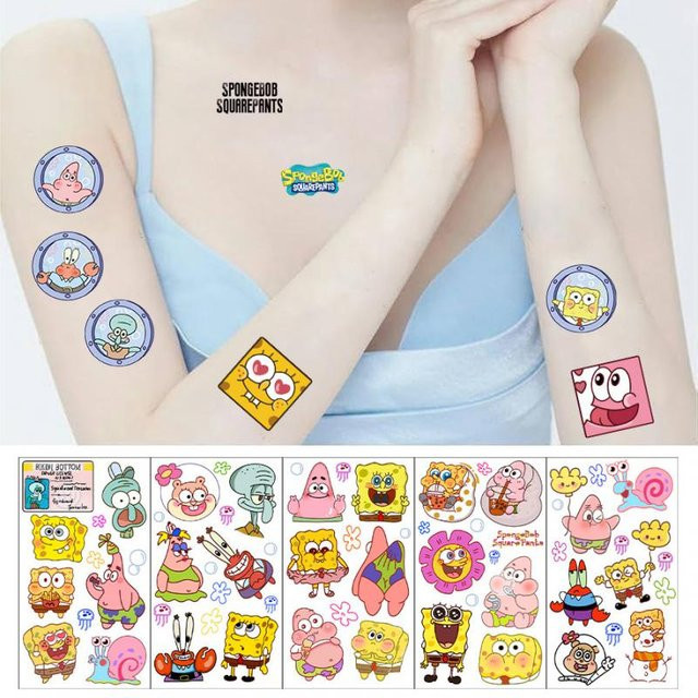 Potdemiel Spongebob Temporäre Tattoo-Aufkleber, 10-teiliges Set - Bild 1