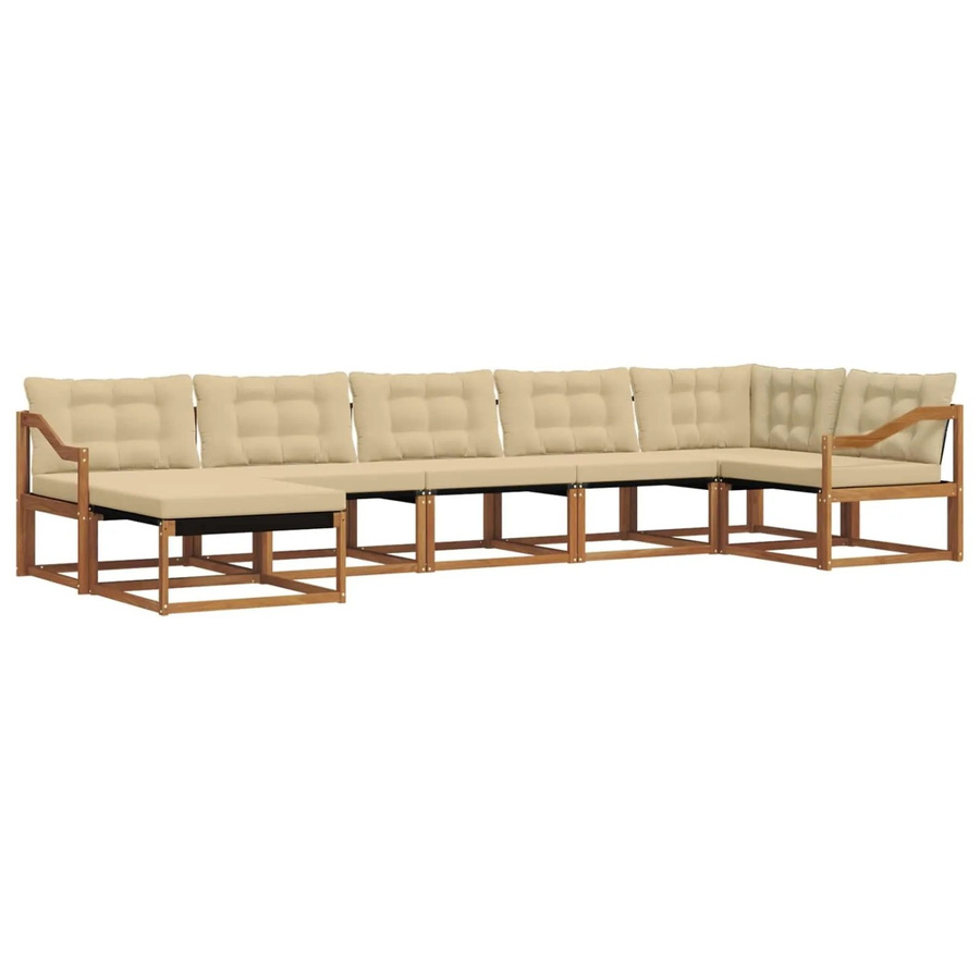 vidaXL Outdoor-Sofagarnitur aus Massivholz Akazie in Natur und Beige, 21-teiliges L-Shape Gartenmöbel-Set mit Polstern und Ottoman für Garten und Terrasse - Bild 2