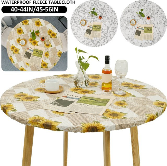 Wasserdichte runde Tischdecke von Willstar in Gelb mit floralem Muster aus PVC und Flanell - Bild 1