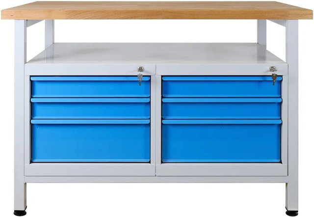 PROREGAL Werkbank Rhino mit Ablagefläche und 6 Schubladen, Farbe: Lichtgrau und Lichtblau, H x B x T: 84 x 120 x 60 cm, Traglast 300 kg - Bild 1