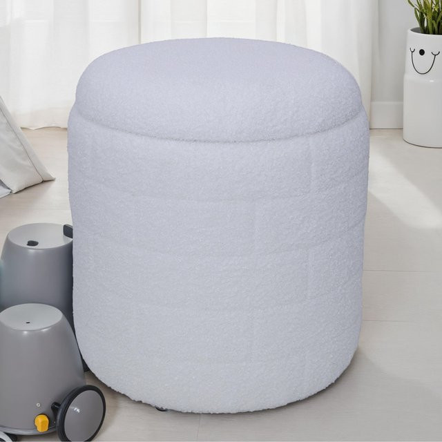 Sitzhocker FineBuy Stoffhocker mit Stauraum Weiß rund mit abnehmbarem Deckel B: 40 cm, H: 45 cm, T: 40 cm - Bild 1