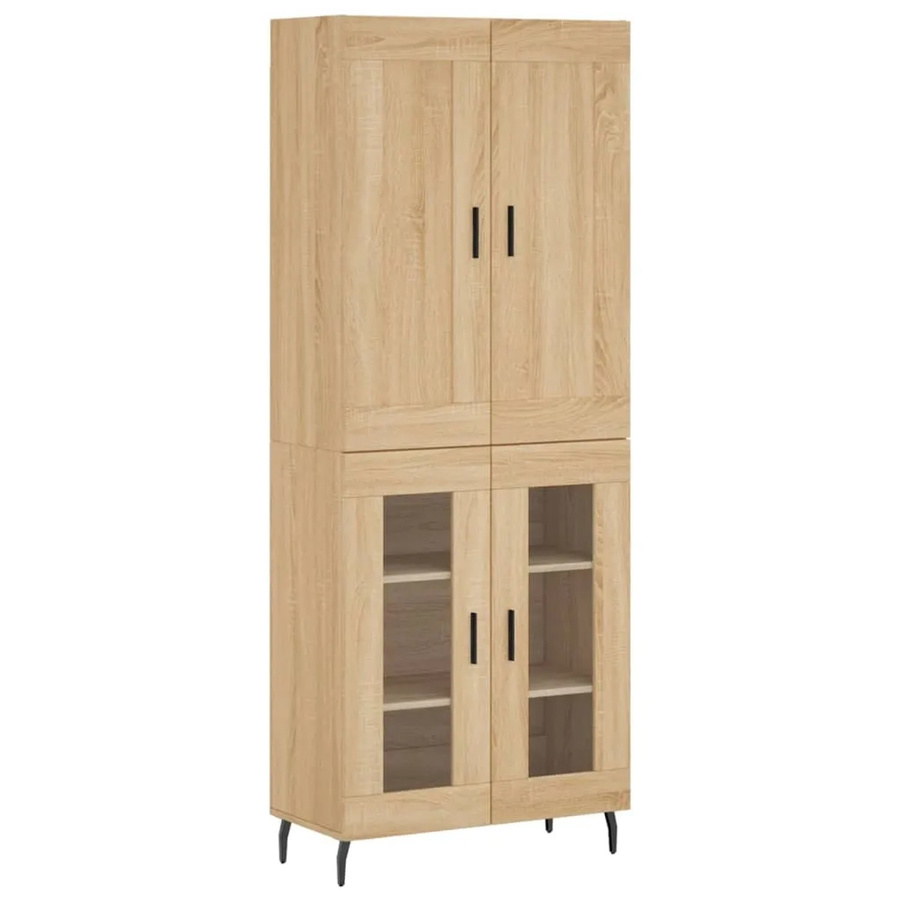 vidaXL Highboard Sonoma-Eiche mit Glastüren und Regalfächern, Farbe Braun, B/T/H: 69,5 x 34 x 180 cm - Bild 2