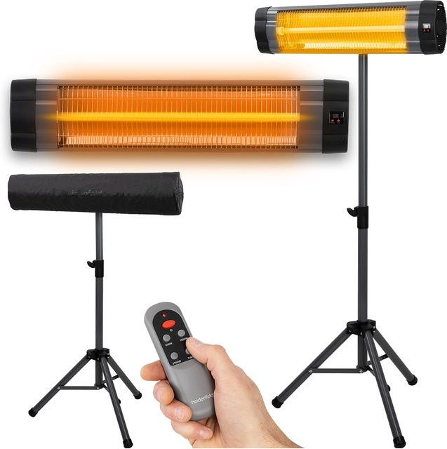 Heidenfeld Infrarot-Heizstrahler IH100 mit Stativ aus Edelstahl, 850-2500 Watt, mit Fernbedienung und Timer - Bild 1