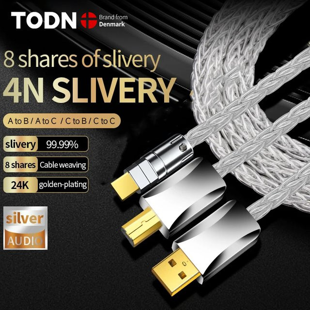 TODN HiFi 4N Reines Silber USB-Kabel High-End OTG-Audiokabel für DAC Verstärker Decoder in Silber - Bild 1