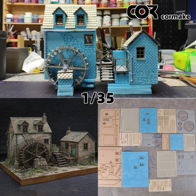 CorMake Europäische Ländliche Wassermühle, Miniatur-Bausatz-Modell, Maßstabsmodell-Bausatz 1/35 - Bild 1