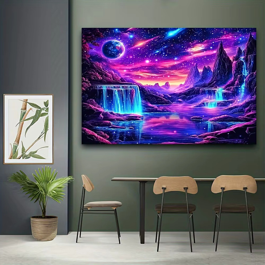 VIKAMA Wandteppich Star River Secret Realm mit Sternenhimmel und Wasserfall Motiv in Multicolour - Bild 3