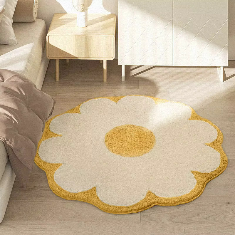 Runder Kinderteppich von VIKAMA im nordischen Floral-Design, rutschfeste Matte für Schlafzimmer und Flur - Bild 1