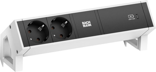 Bachmann DESK2 Steckdosenleiste in Weiss mit 2 schwarzen Schutzkontaktsteckdosen und 1 USB-C 60W Charger sowie Haltewinkel - Bild 1