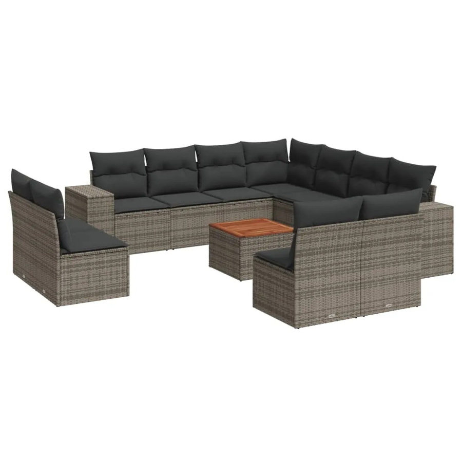 vidaXL 12-teilige Garten-Sofagarnitur in L-Form aus grauem Poly-Rattan mit UV-beständigen Kissen und pulverbeschichtetem Stahlgestell - Bild 2