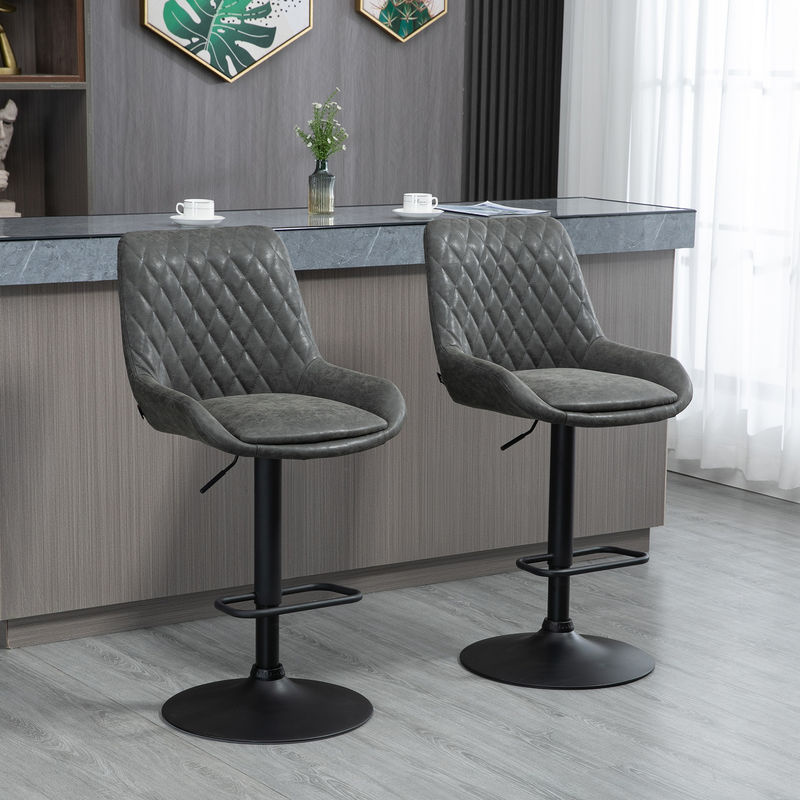 HOMCOM 2er-Set Barhocker höhenverstellbar mit Rückenlehne aus Kunstleder in Dunkelgrau für Bar und Küche - Bild 2