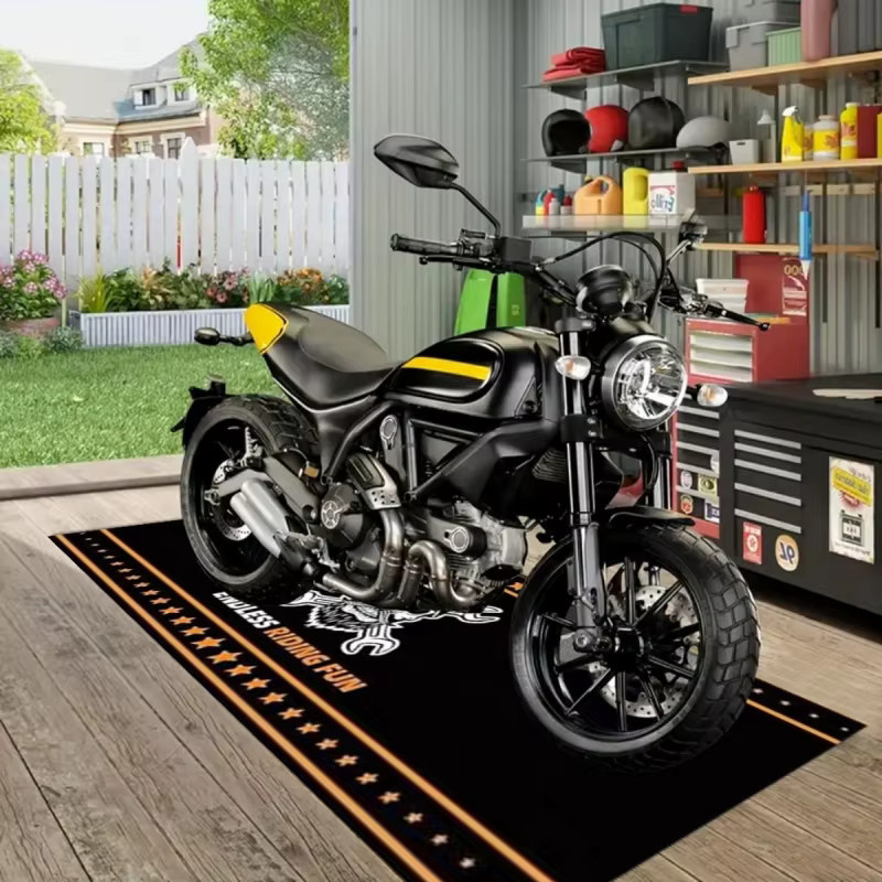 VIKAMA Totenkopf-Schraubenschlüssel Garagenmatte in Schwarz, ölbeständige und verschleißfeste Werkstattmatte für Motorrad und Heimdekoration - Bild 4