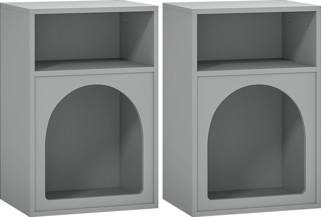 HOMCOM 2er-Set Nachttische mit gebogenem Design und offenen Fächern, grau, B/T/H: 40 x 30 x 60 cm - Bild 1