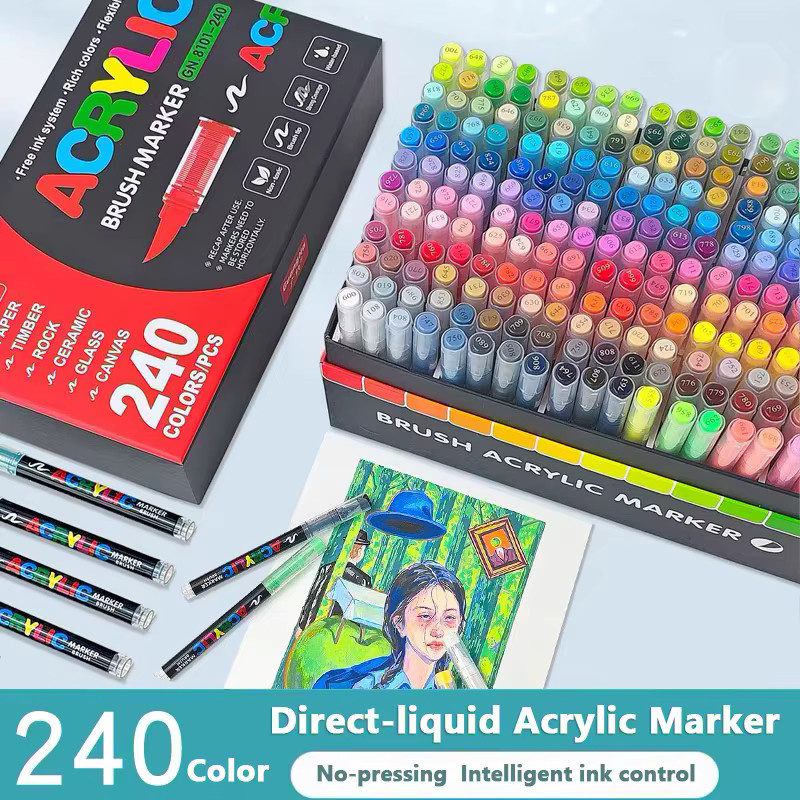 GUANGNA Acryl-Marker Set mit Pinselspitze in Multicolour für Felsmalerei, Keramik und Kunstbedarf - Bild 2
