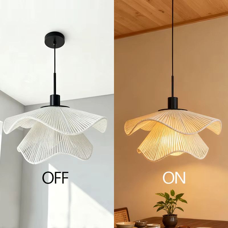 LINCCW Hanfseil-Blumen-Pendelleuchte LED-Kronleuchter höhenverstellbar für Wohnzimmer und Esszimmer - Bild 2